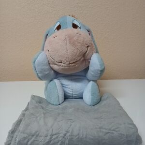 Blue Eeyore Plush with Matching Gray Blanket